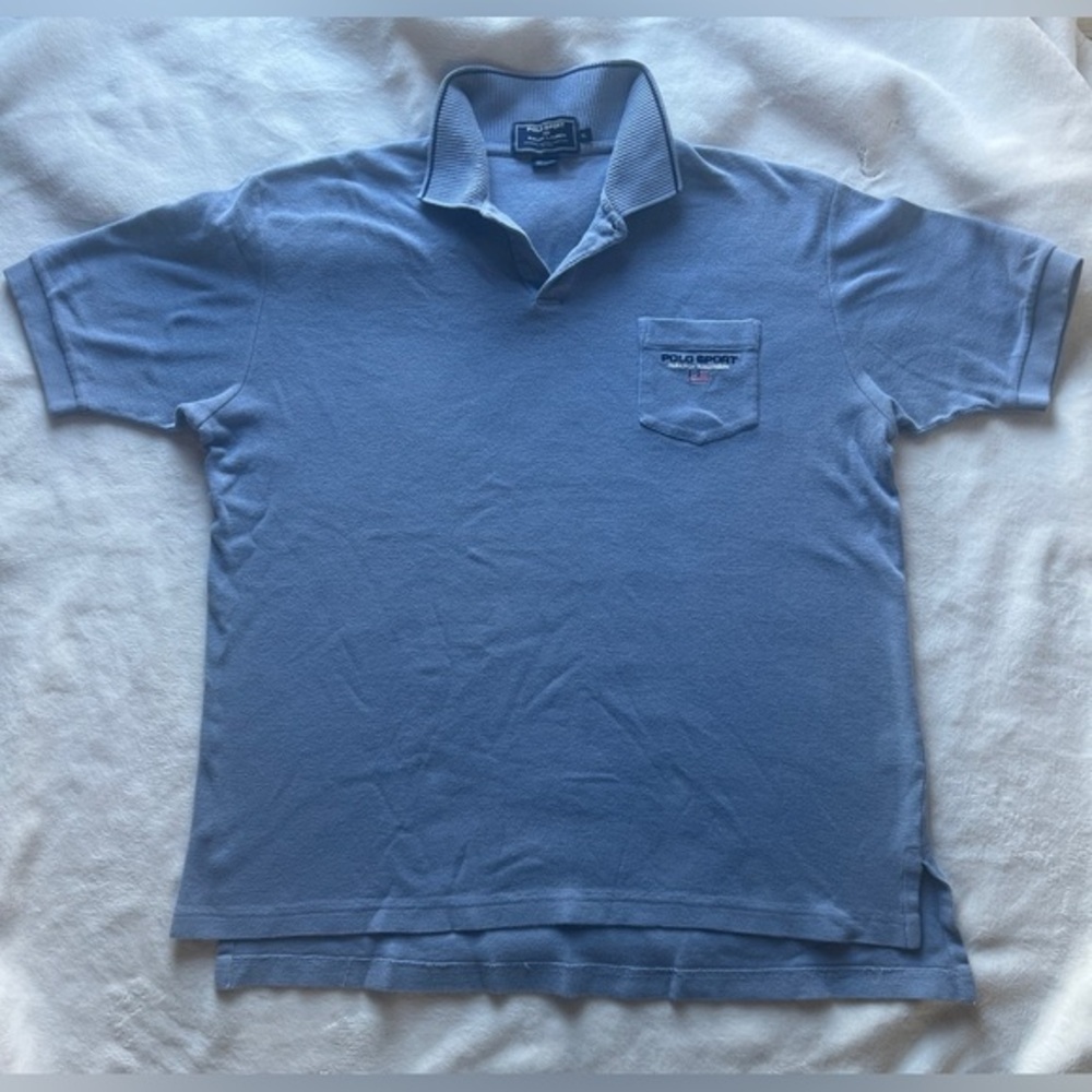 Vintage Polo Sport Ralph Lauren‎ Shirt XL Short Sleeve Light Blue Gray Cotton